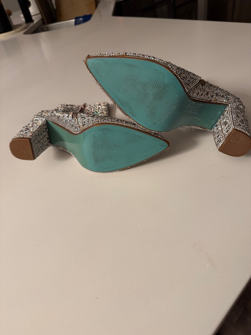 Betsey Johnson Silver Rhinestone Embellished Ankle Boots - Picture 5 of 6